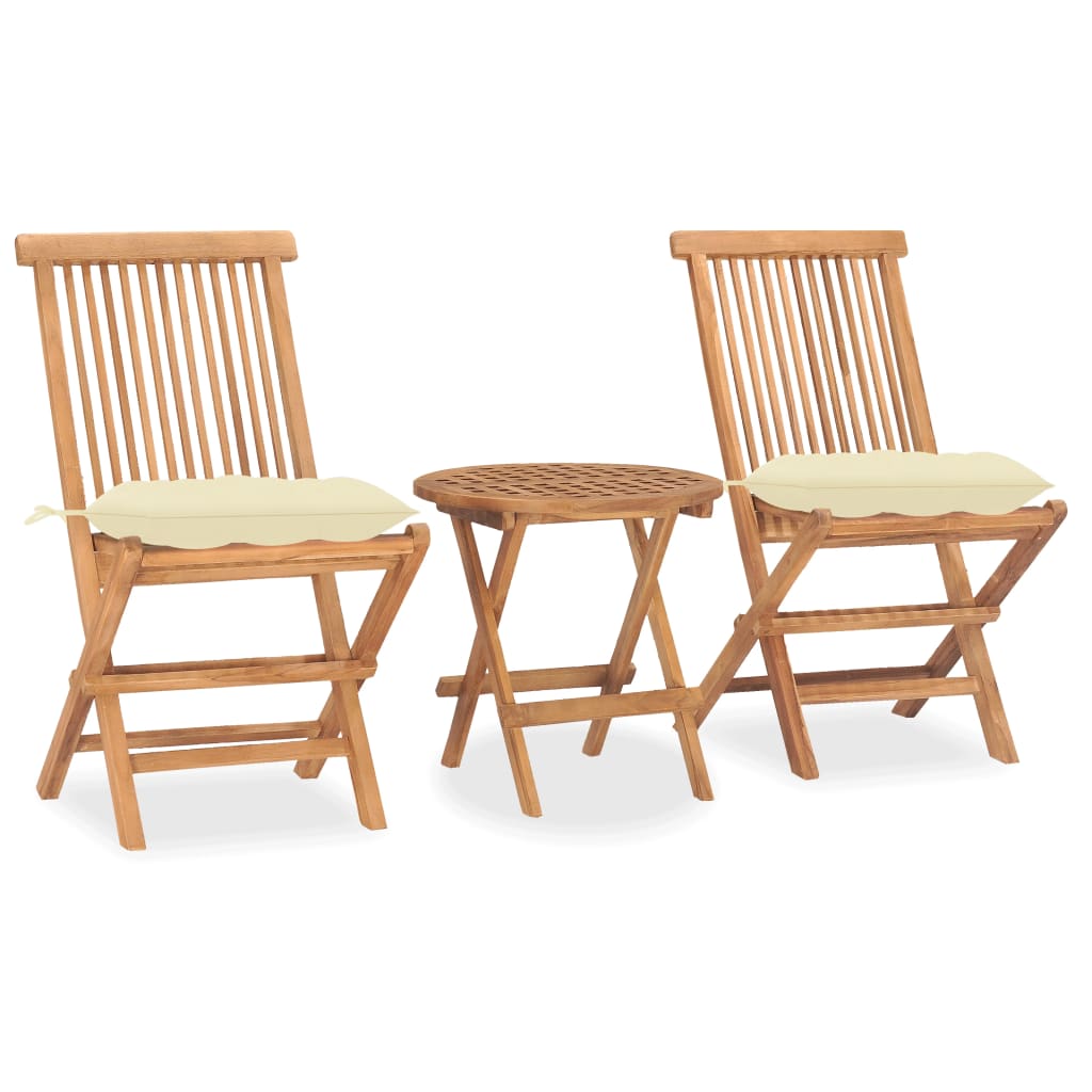 3-piece garden dining set with cushions, foldable, solid teak wood