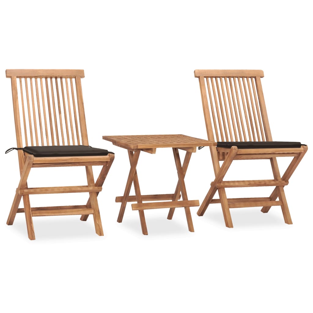 3-piece garden dining set with cushions, foldable, solid teak wood