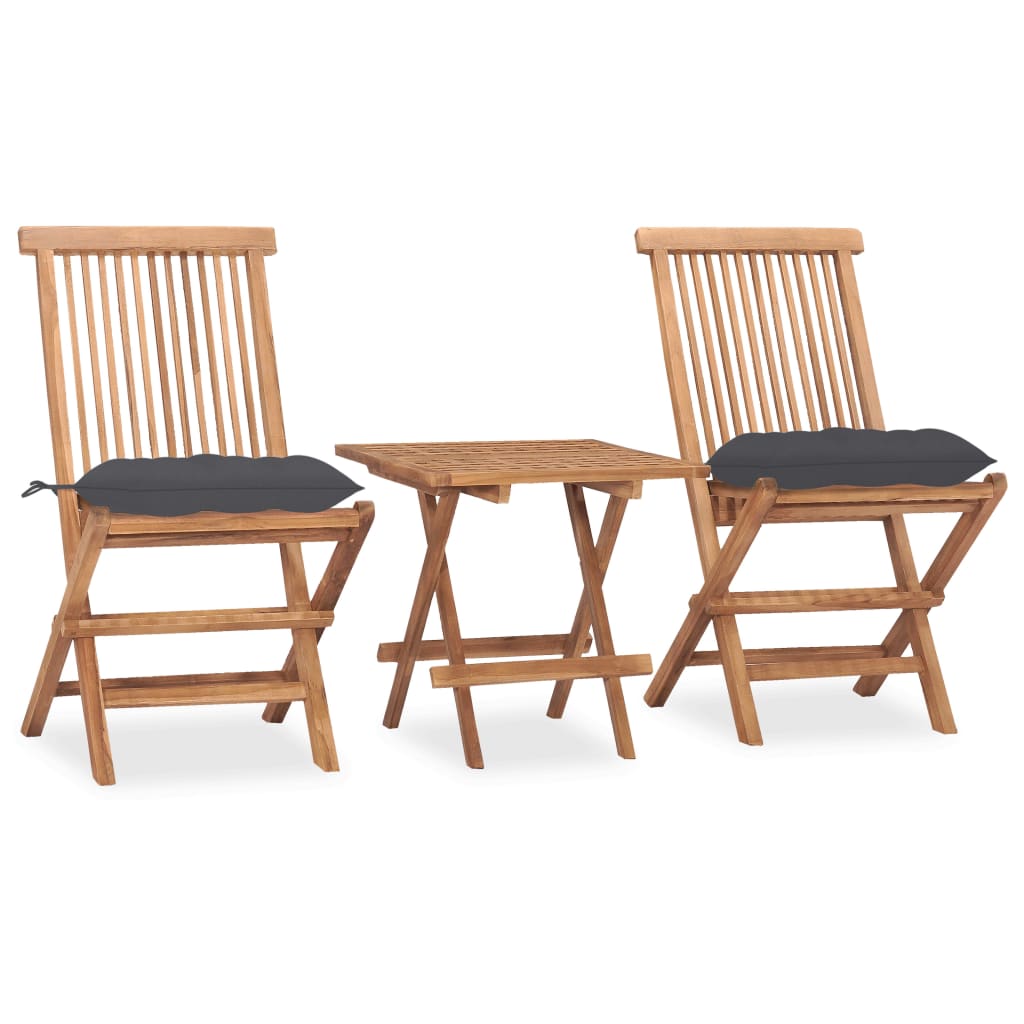 3-piece garden dining set with cushions, foldable, solid teak wood