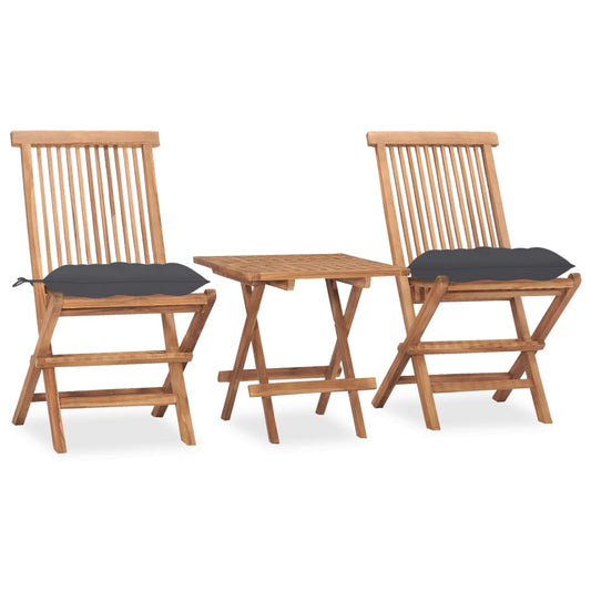 3-piece garden dining set with cushions, foldable, solid teak wood