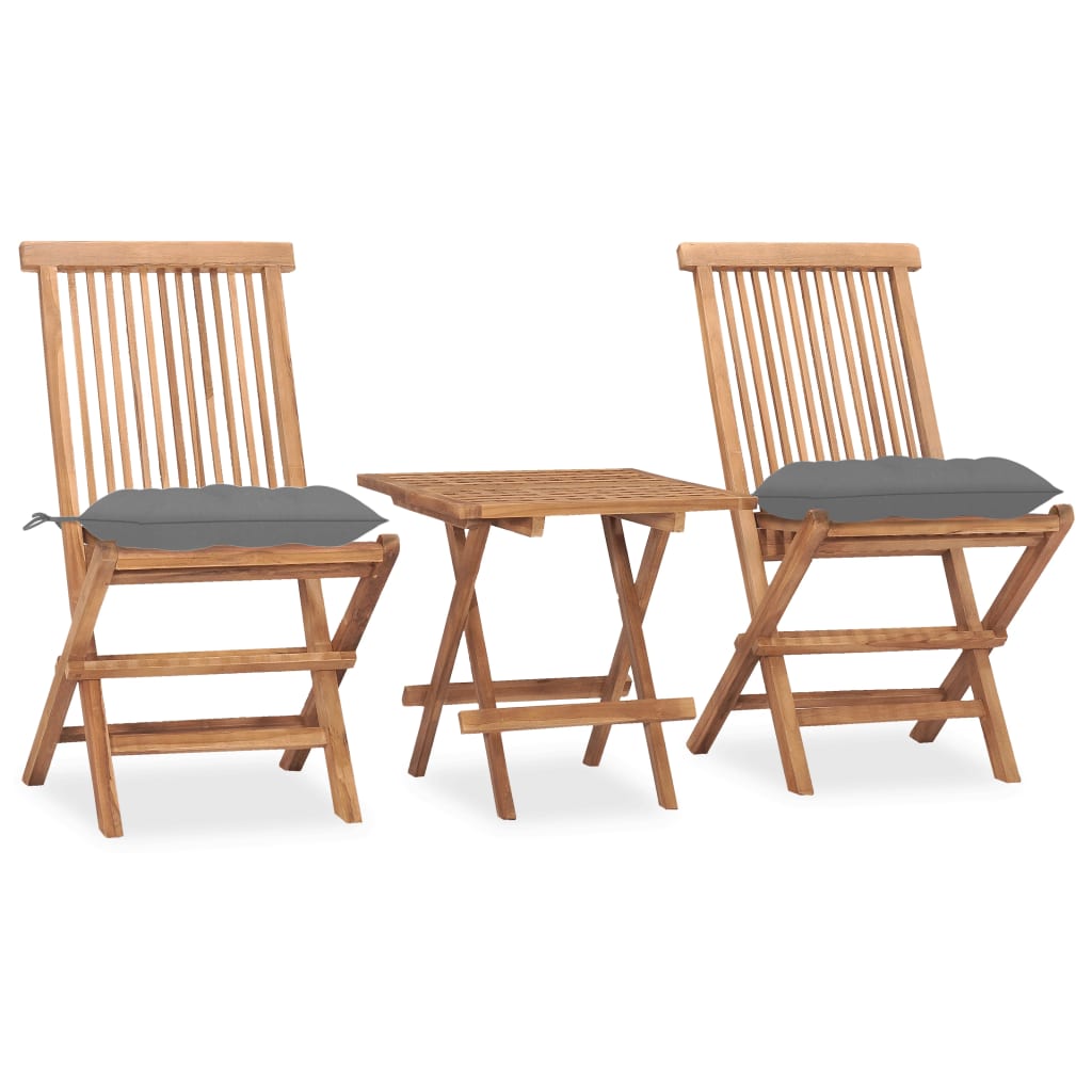 3-piece garden dining set with cushions, foldable, solid teak wood