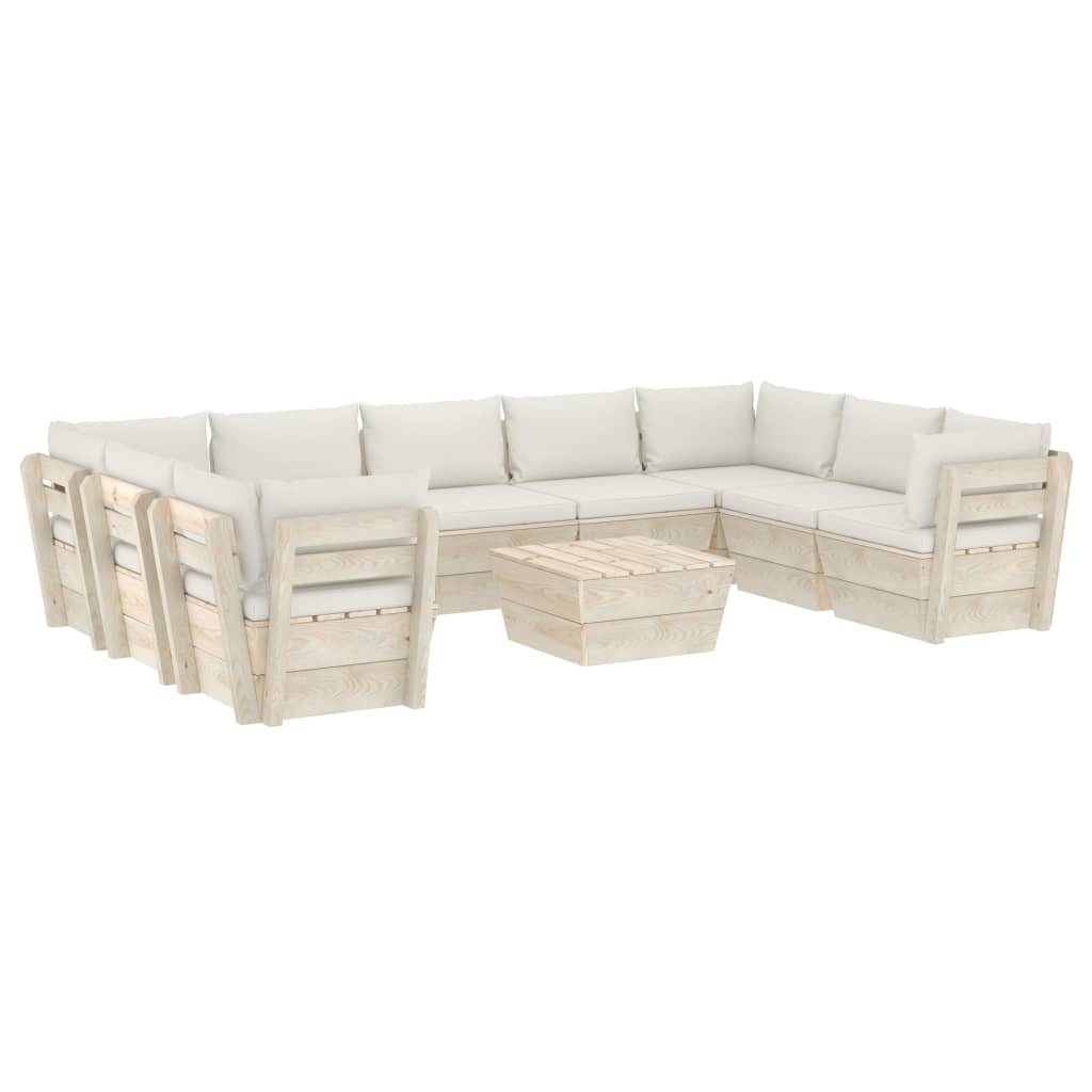 10-piece garden sofa set made of pallets with spruce wood cushions