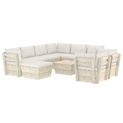 10-piece garden sofa set made of pallets with spruce wood cushions