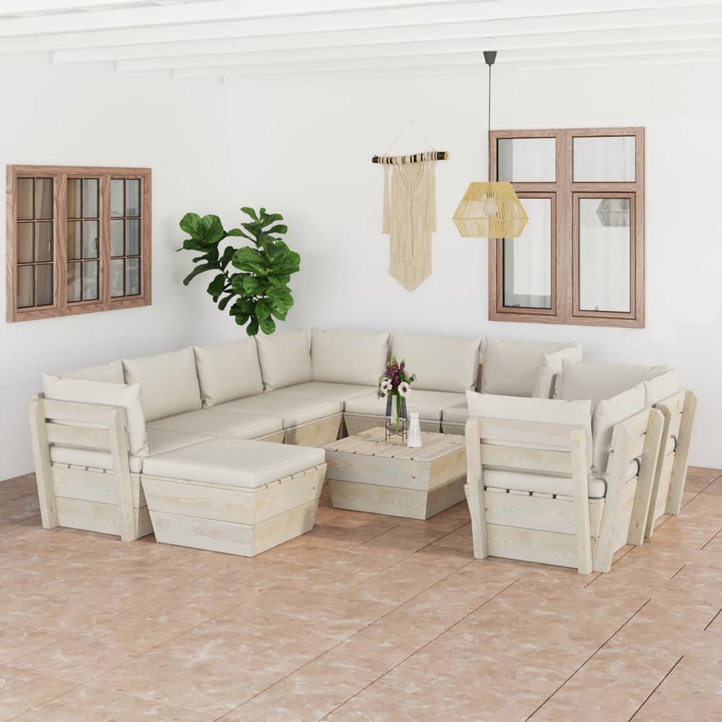 10-piece garden sofa set made of pallets with spruce wood cushions