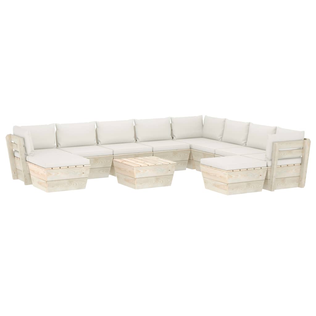 11-piece garden sofa set made of pallets with spruce wood cushions