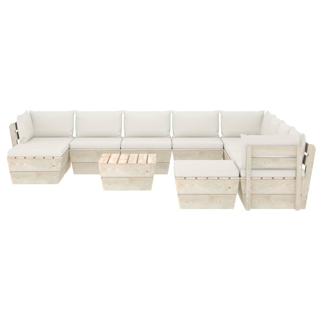 11-piece garden sofa set made of pallets with spruce wood cushions