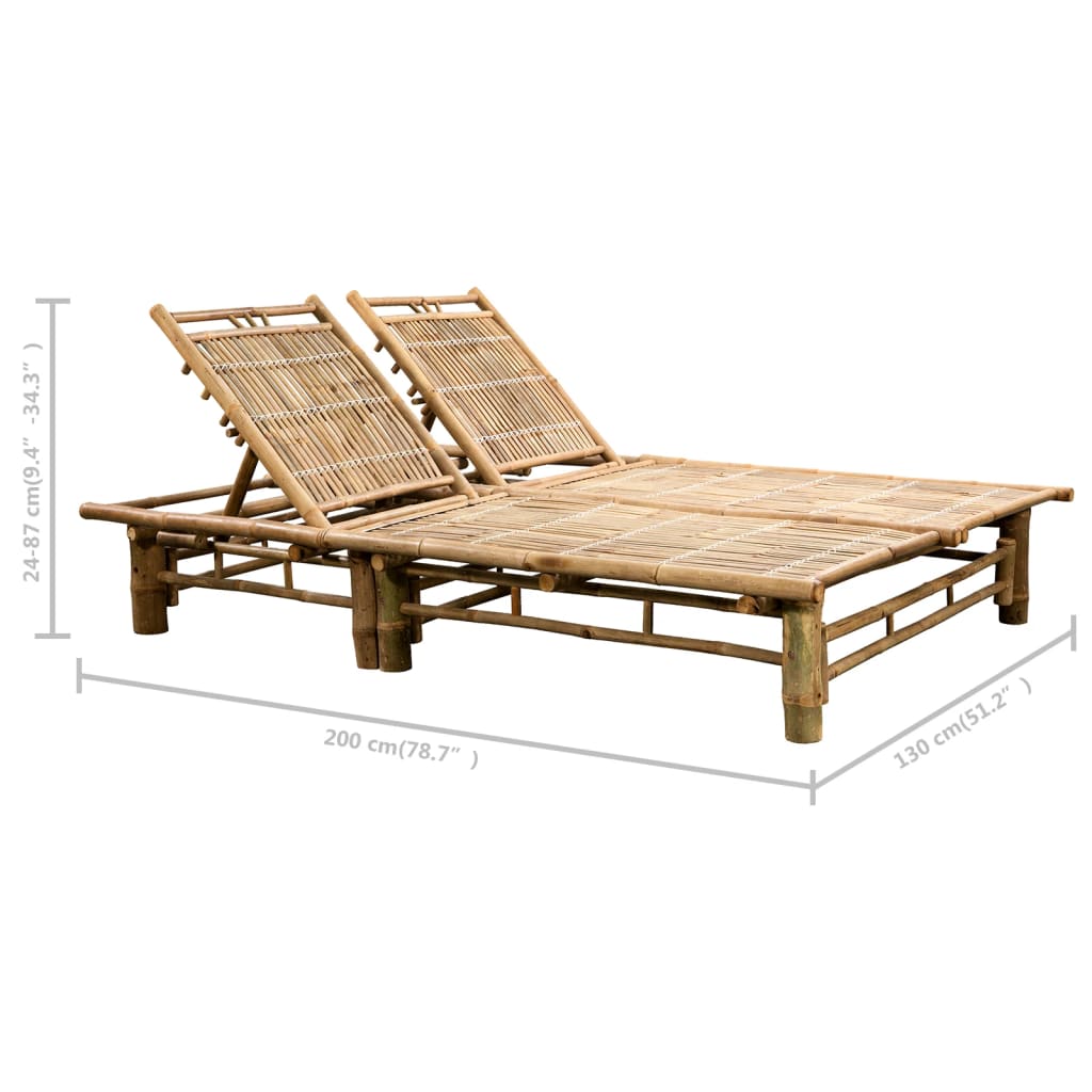 2-person sun lounger with bamboo cushions