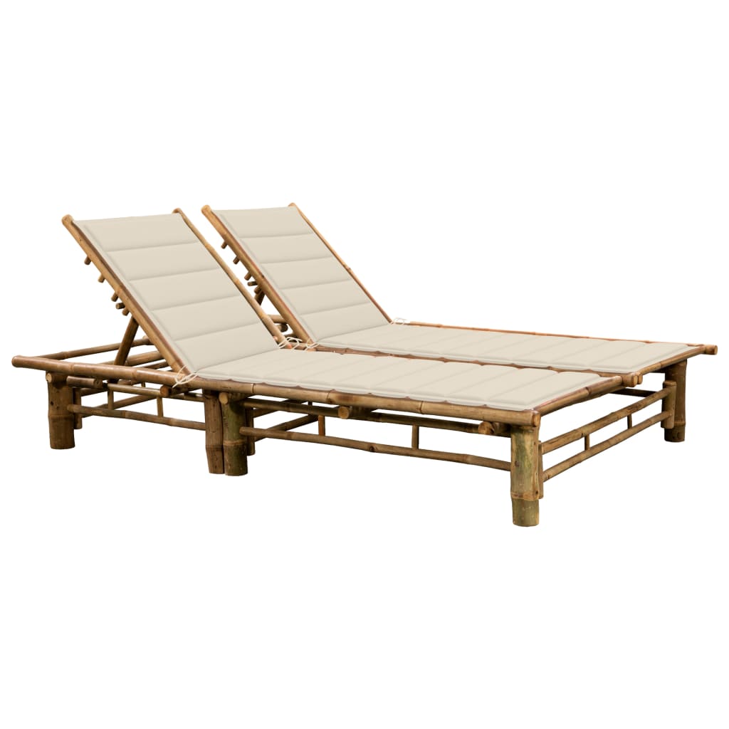 2-person sun lounger with bamboo cushions