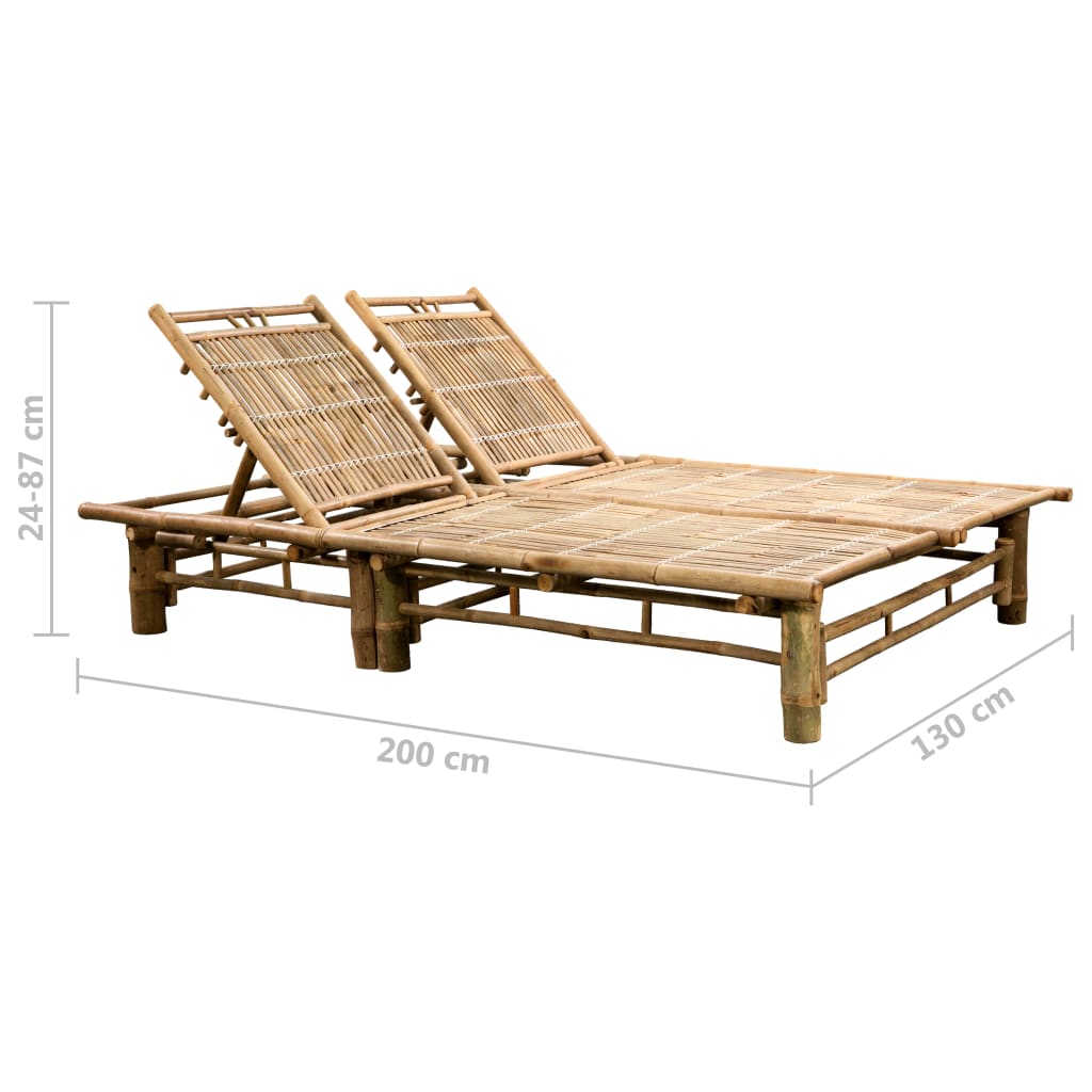 2-person sun lounger with bamboo cushions