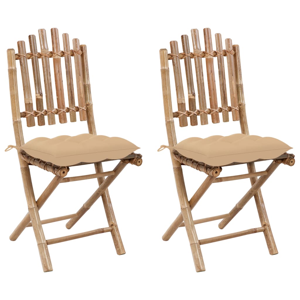 Folding garden chairs 2 pcs. with cushion bamboo