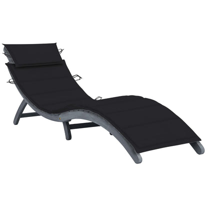 Sun lounger with cushion grey solid wood acacia