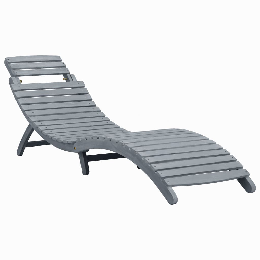 Sun lounger with cushion grey solid wood acacia