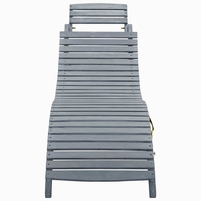 Sun lounger with cushion grey solid wood acacia