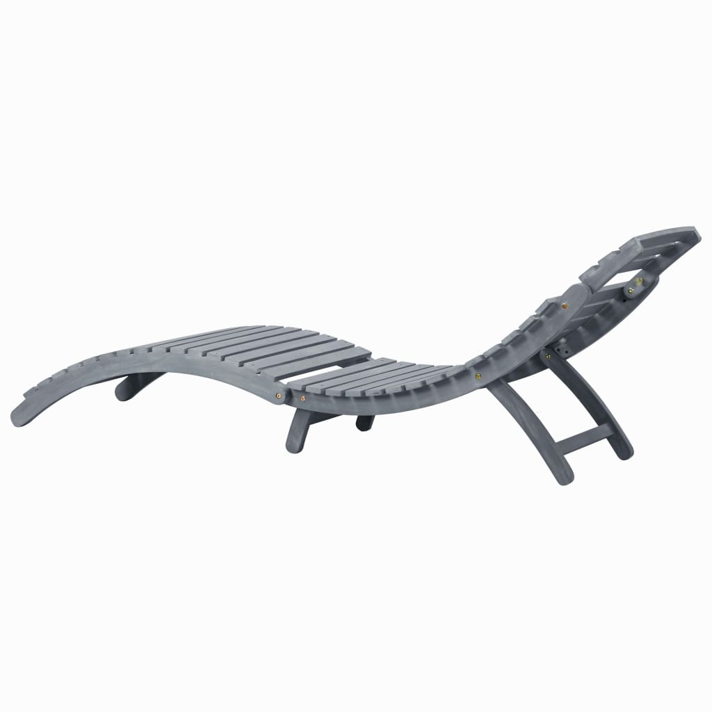 Sun lounger with cushion grey solid wood acacia