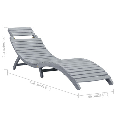 Sun lounger with cushion grey solid wood acacia