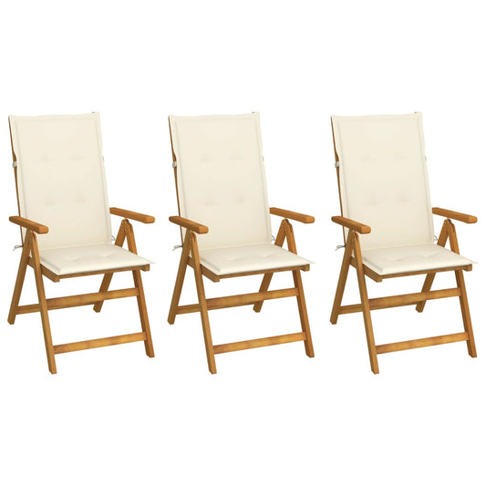 Folding garden chairs 3 pcs. with cushions solid wood acacia