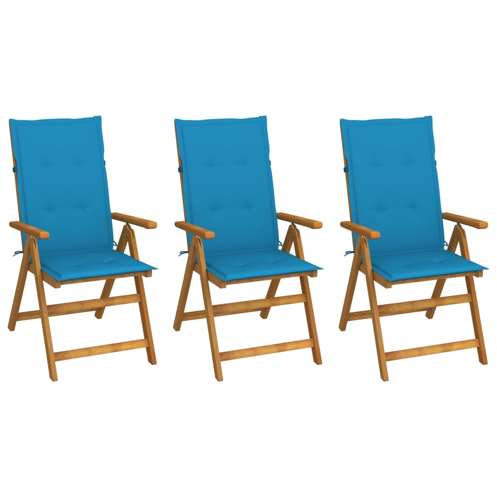 Folding garden chairs 3 pcs. with cushions solid wood acacia