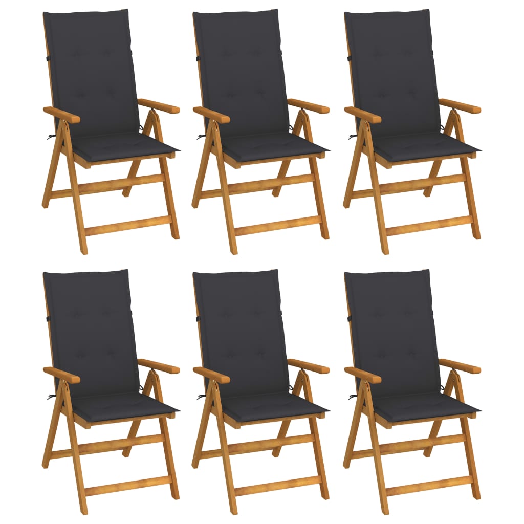 Folding garden chairs 6 pcs with cushions solid wood acacia