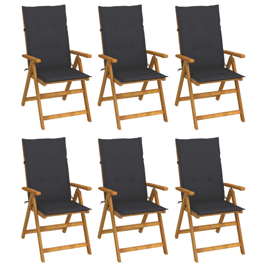 Folding garden chairs 6 pcs with cushions solid wood acacia