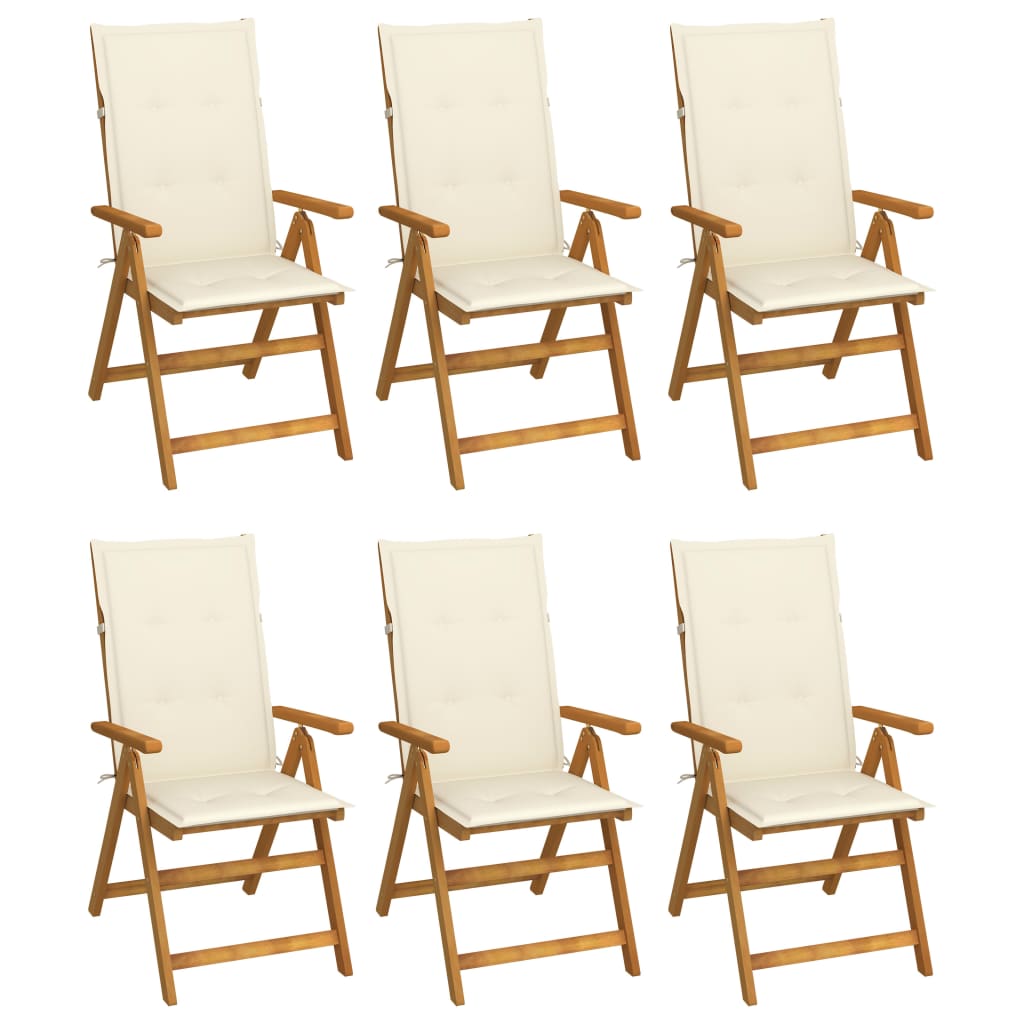 Folding garden chairs 6 pcs with cushions solid wood acacia