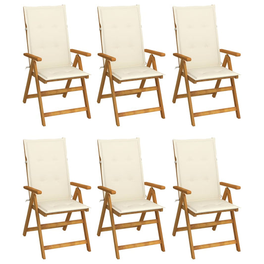 Folding garden chairs 6 pcs with cushions solid wood acacia