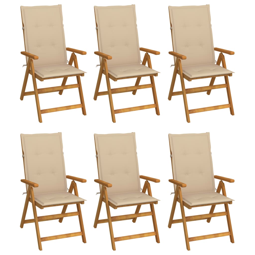 Folding garden chairs 6 pcs with cushions solid wood acacia