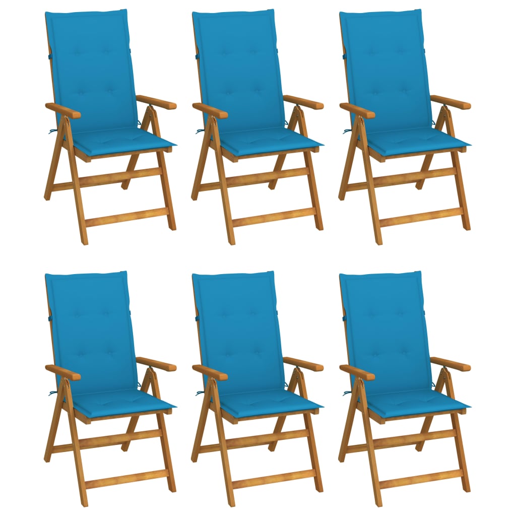 Folding garden chairs 6 pcs with cushions solid wood acacia