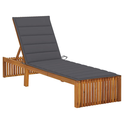 Sun lounger with cushion made of solid acacia wood