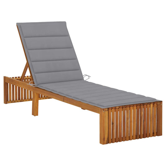 Sun lounger with cushion made of solid acacia wood