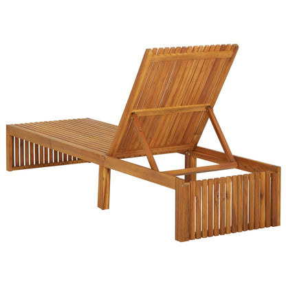 Sun lounger with cushion made of solid acacia wood