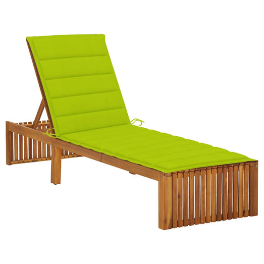 Sun lounger with cushion made of solid acacia wood