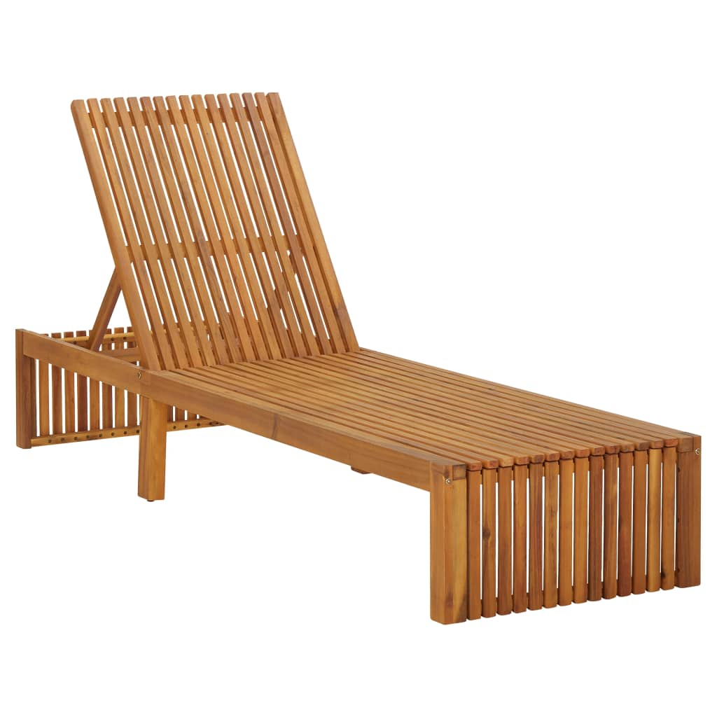 Sun lounger with cushion made of solid acacia wood