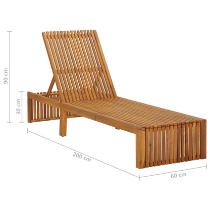 Sun lounger with cushion made of solid acacia wood