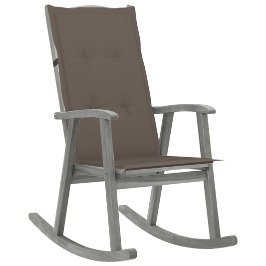 Rocking chair with cushion grey solid acacia wood