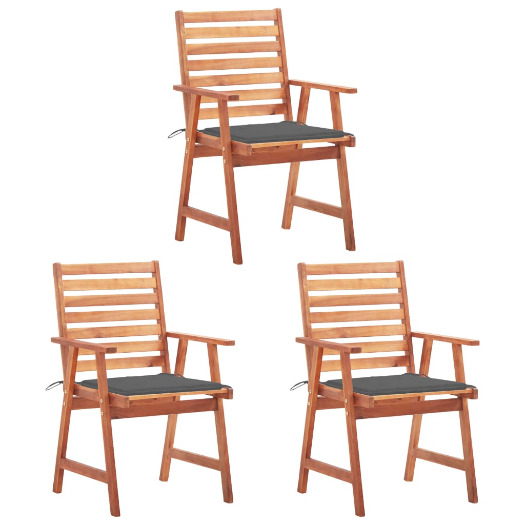 Garden dining chairs 3 pcs with cushions solid wood acacia