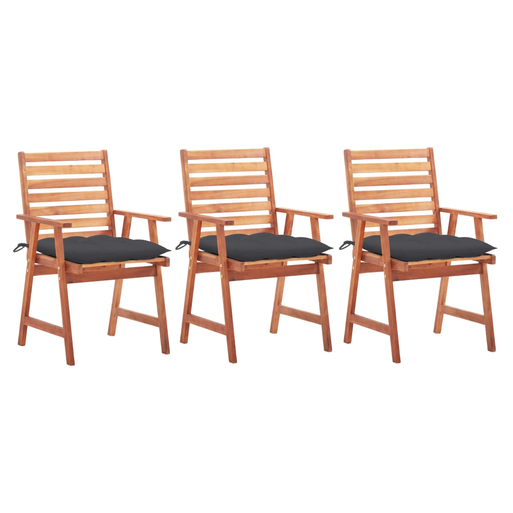 Garden dining chairs 3 pcs with cushions solid wood acacia