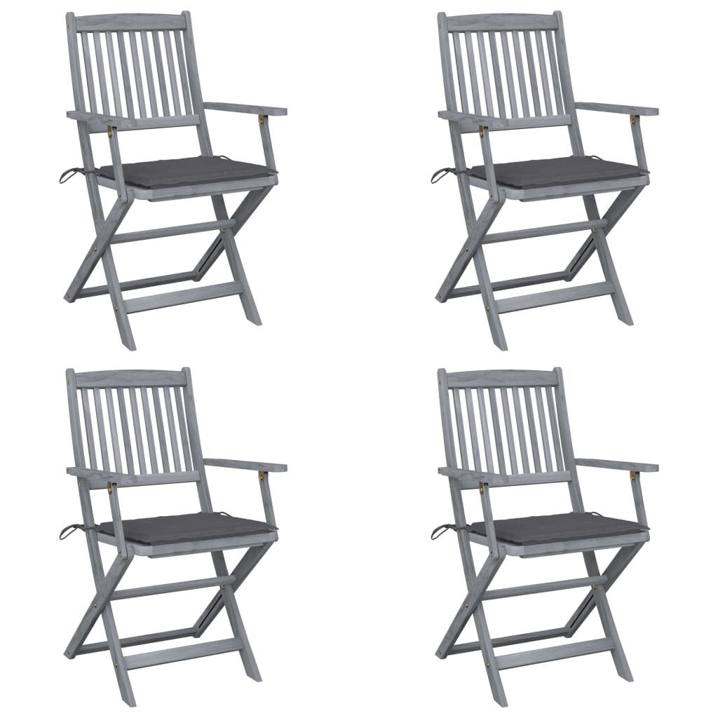 Folding garden chairs 4 pcs with seat cushions solid wood acacia