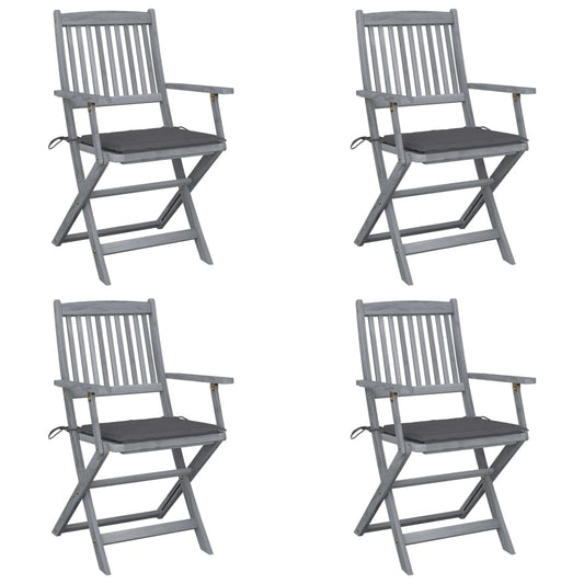 Folding garden chairs 4 pcs with seat cushions solid wood acacia