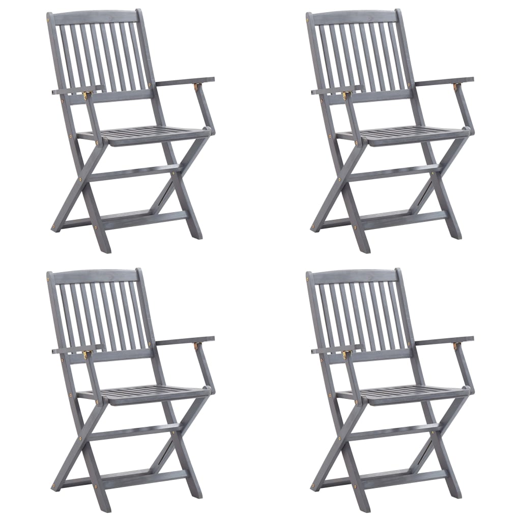 Folding garden chairs 4 pcs with seat cushions solid wood acacia