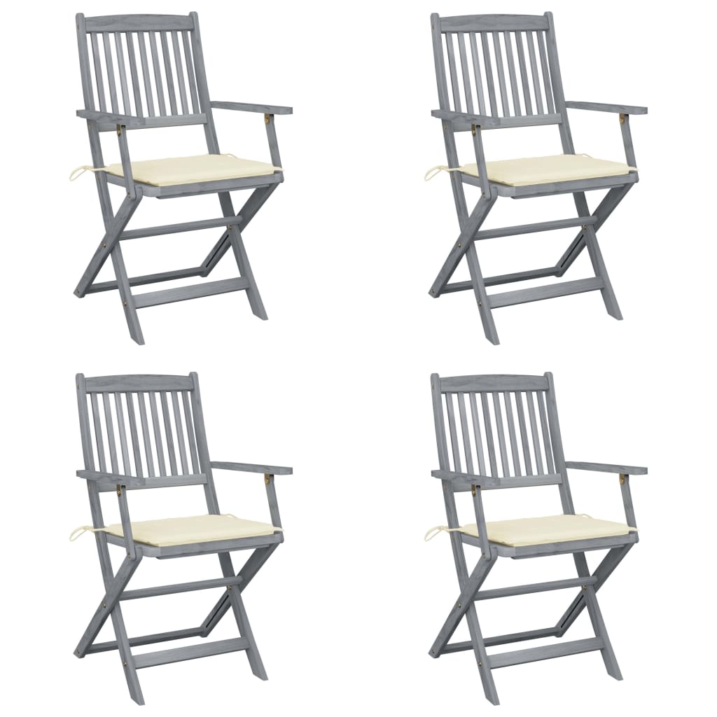 Folding garden chairs 4 pcs with seat cushions solid wood acacia