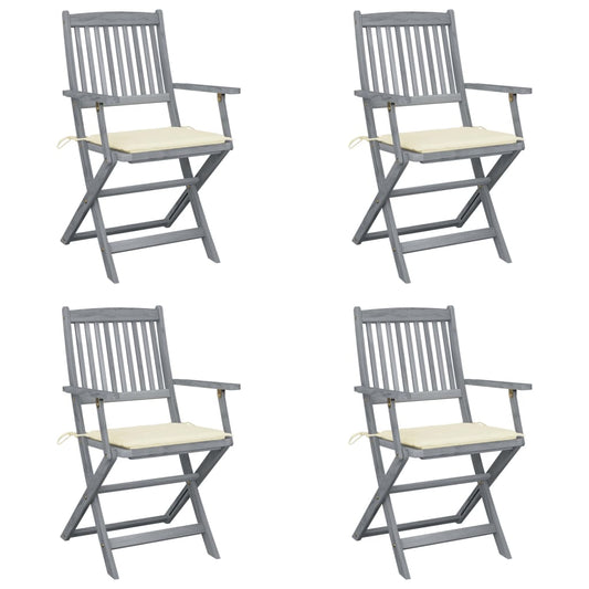 Folding garden chairs 4 pcs with seat cushions solid wood acacia