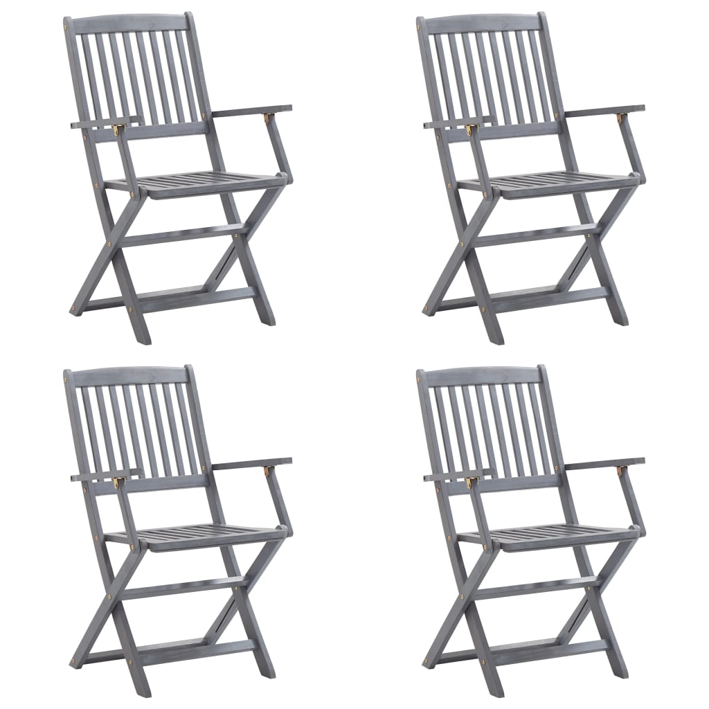 Folding garden chairs 4 pcs with seat cushions solid wood acacia