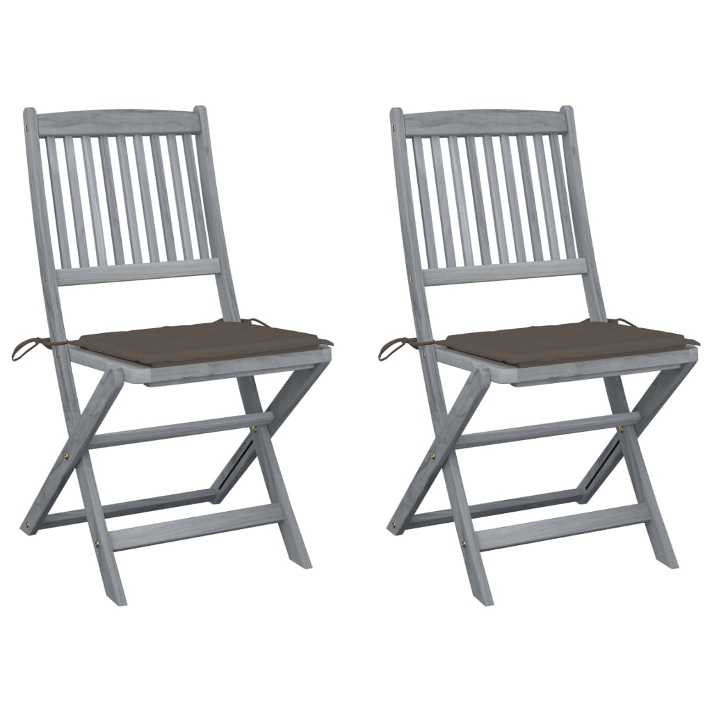 Folding garden chairs 2 pcs. with cushions solid wood acacia