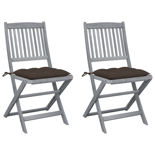 Folding garden chairs 2 pcs. with cushions solid wood acacia