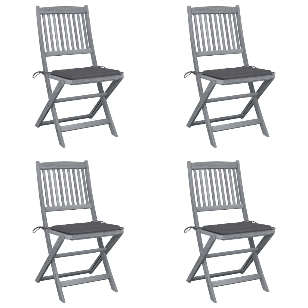 Folding garden chairs 4 pcs with cushions solid wood acacia