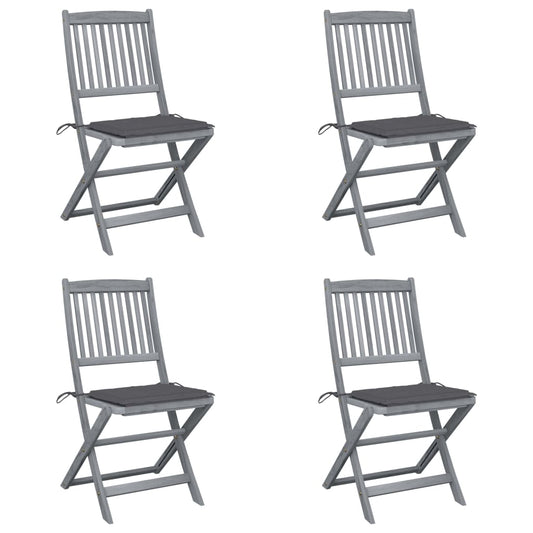 Folding garden chairs 4 pcs with cushions solid wood acacia