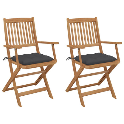 Folding garden chairs 2 pcs. with cushions solid wood acacia