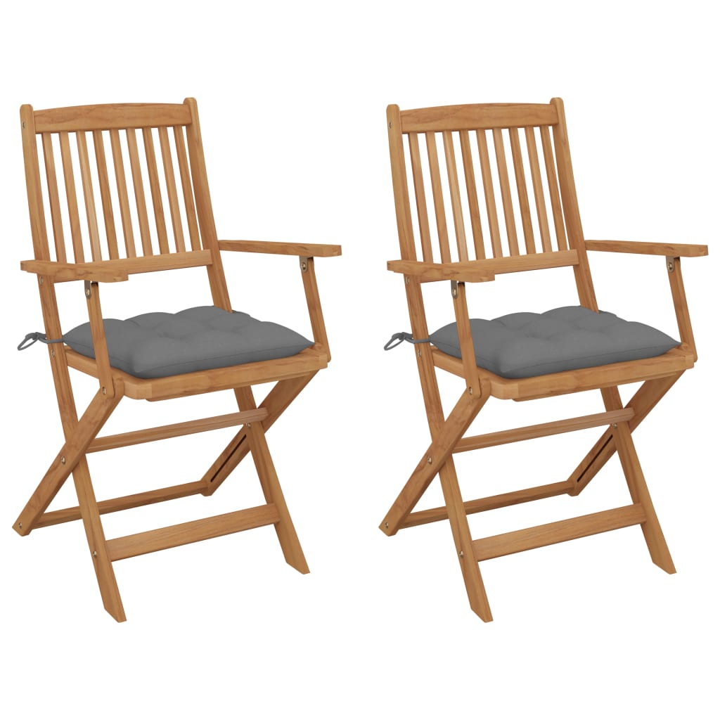 Folding garden chairs 2 pcs. with cushions solid wood acacia