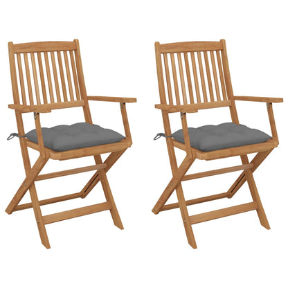 Folding garden chairs 2 pcs. with cushions solid wood acacia