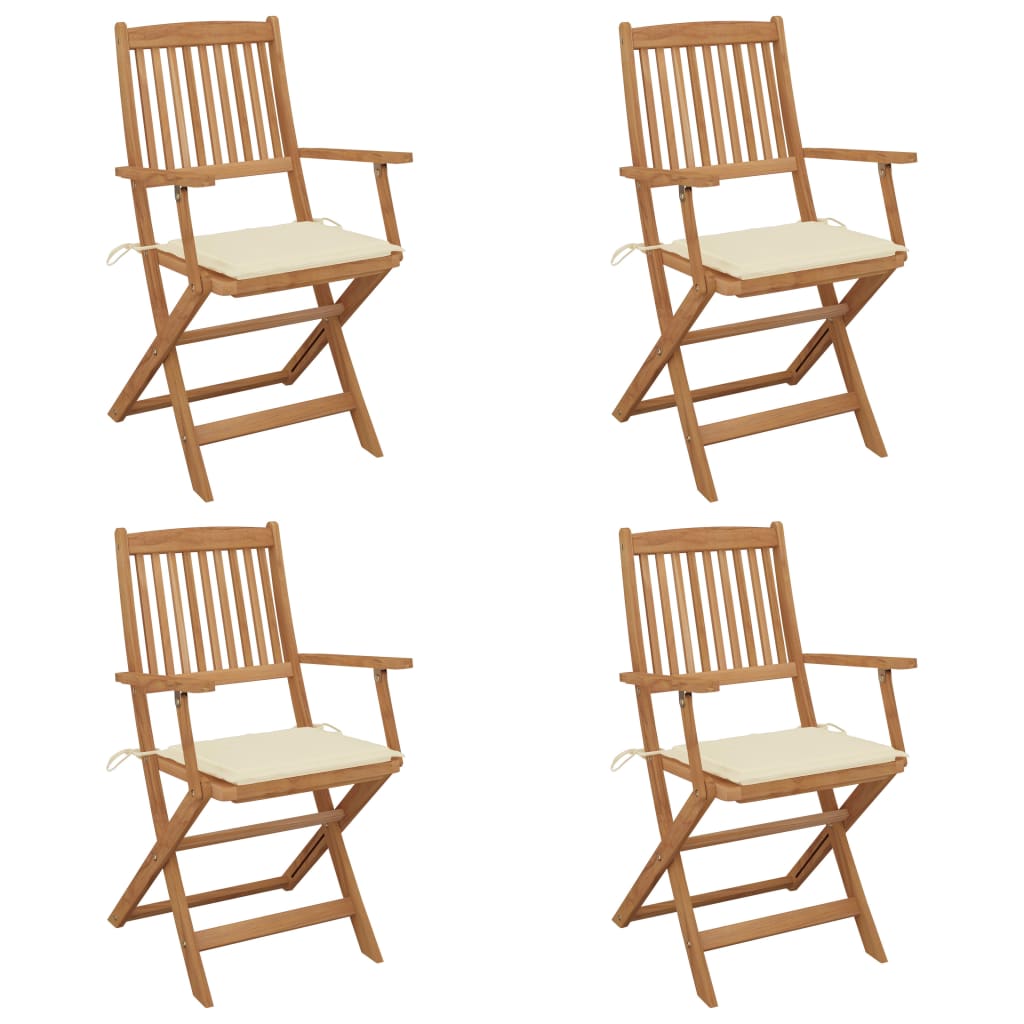 Folding garden chairs 4 pcs with cushions solid wood acacia